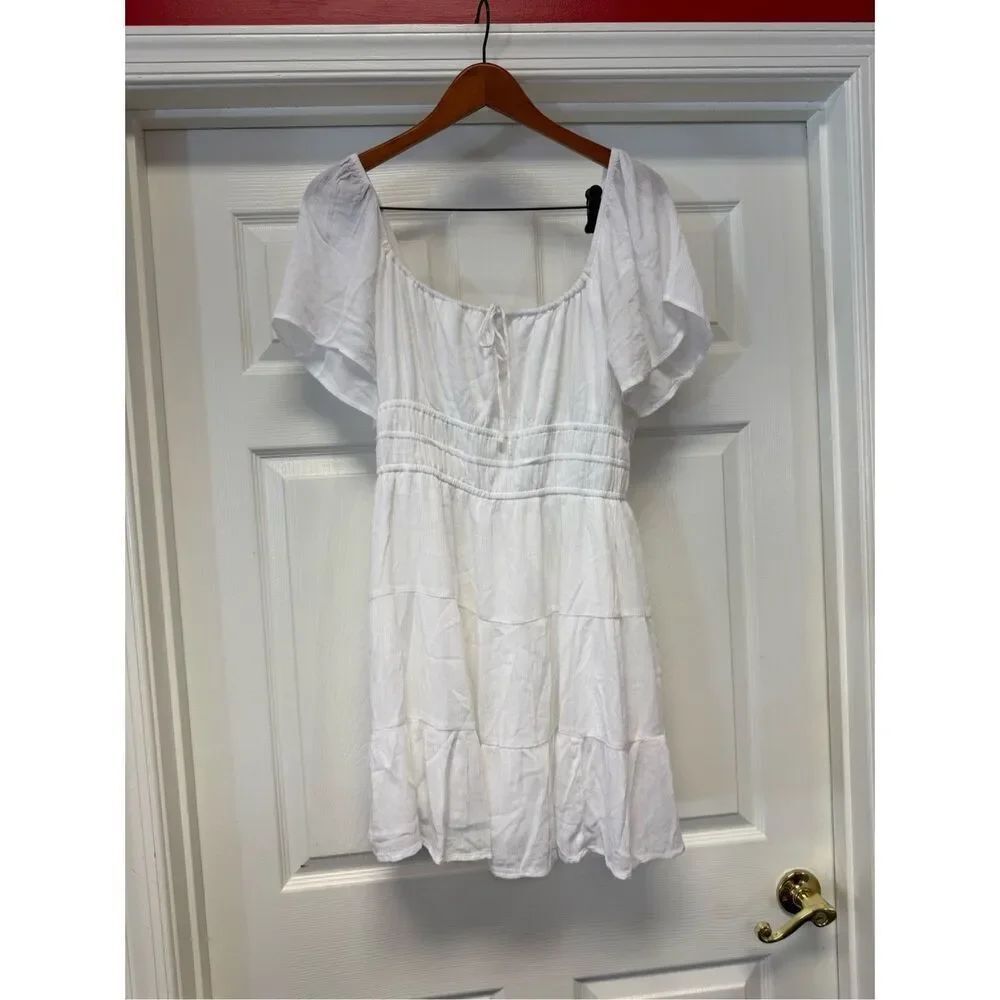Hollister White Gauzy Off the Shoulder Peasant Dress Jumper sz XL EUC